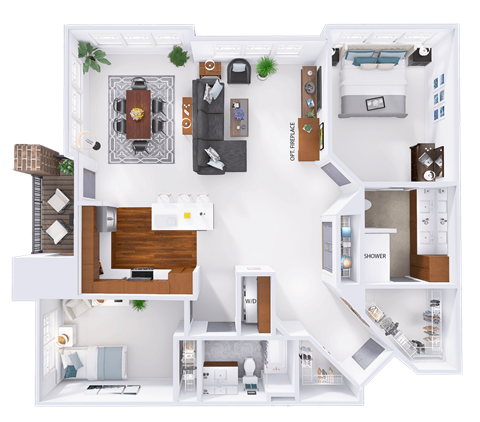 Floor plan for 2 beds, 2 baths, 1413 sqft